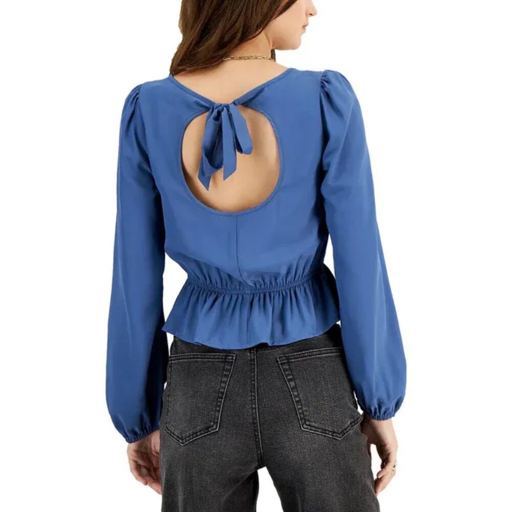Kingston Grey Juniors' Sweetheart-Neck Ruffled-Hem Top, Size L, New - Picture 2 of 3